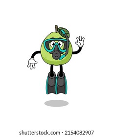 Character cartoon of guava as a diver , character design