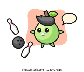 Character cartoon of guava is playing bowling