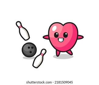 Character cartoon of heart symbol is playing bowling , cute style design for t shirt, sticker, logo element
