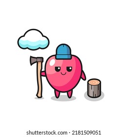 Character cartoon of heart symbol as a woodcutter , cute style design for t shirt, sticker, logo element