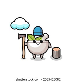 Character cartoon of herbal bowl as a woodcutter , cute style design for t shirt, sticker, logo element