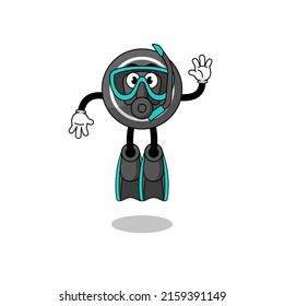 Character cartoon of hockey puck as a diver , character design