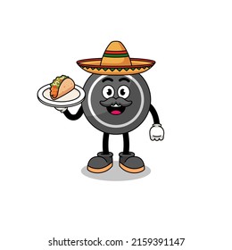 Character cartoon of hockey puck as a mexican chef , character design