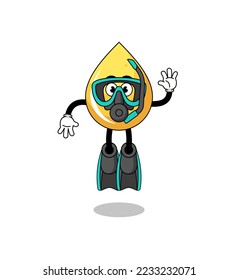 Character cartoon of honey drop as a diver , character design