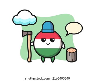 Character cartoon of hungary flag badge as a woodcutter , cute style design for t shirt, sticker, logo element