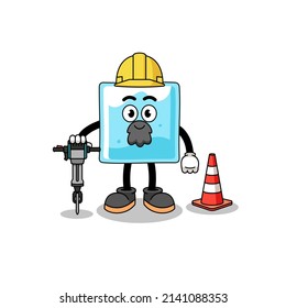 Character cartoon of ice block working on road construction , character design