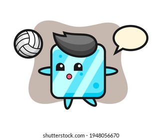 Character cartoon of ice cube is playing volleyball, cute style design for t shirt, sticker, logo element