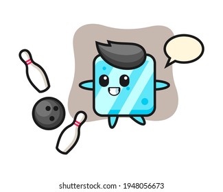Character cartoon of ice cube is playing bowling, cute style design for t shirt, sticker, logo element