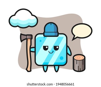 Character cartoon of ice cube as a woodcutter, cute style design for t shirt, sticker, logo element