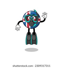 Character cartoon of iceland flag as a diver , character design