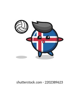 Character cartoon of iceland flag is playing volleyball , cute design