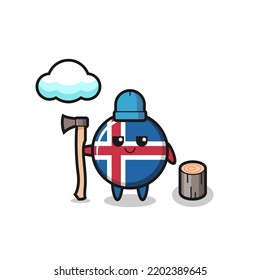 Character cartoon of iceland flag as a woodcutter , cute design