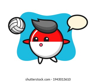 Character cartoon of indonesia flag badge is playing volleyball