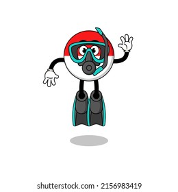 Character cartoon of indonesia flag as a diver , character design