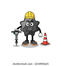 Dessin de caractère de l'encre travaillant sur la construction de la route, dessin de caractère