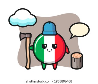 Character cartoon of italy flag badge as a woodcutter, cute style design for t shirt, sticker, logo element