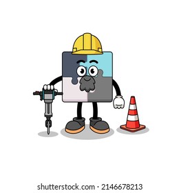 Character cartoon of jigsaw puzzle working on road construction , character design