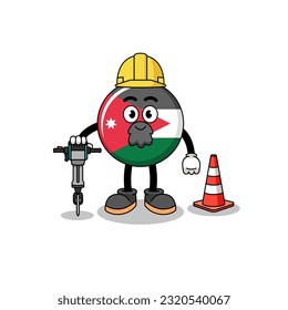 Character cartoon of jordan flag working on road construction , character design