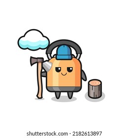 Character cartoon of kettle as a woodcutter , cute style design for t shirt, sticker, logo element