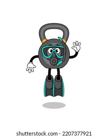Character cartoon of kettlebell as a diver , character design