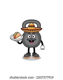Character cartoon of kettlebell as a mexican chef , character design