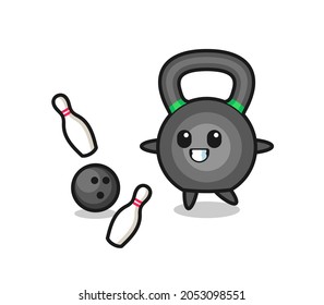 Character cartoon of kettlebell is playing bowling , cute style design for t shirt, sticker, logo element