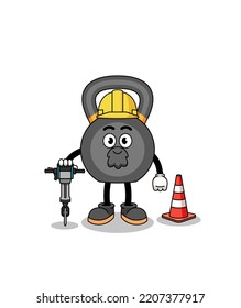 Caricatura de personajes de kettlebell trabajando en la construcción de carreteras , diseño de personajes