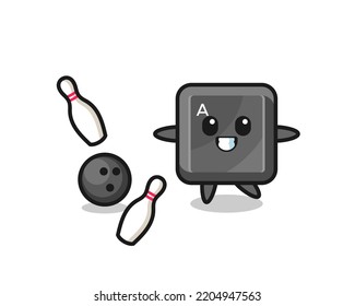 Character cartoon of keyboard button is playing bowling , cute design