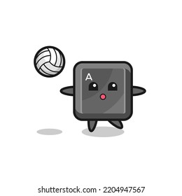 Character cartoon of keyboard button is playing volleyball , cute design