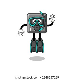 Character cartoon of keyboard shift key as a diver , character design
