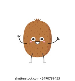 Character cartoon kiwi fruit greeting smiling face cheerful kawaii joy happy emotions icon vector illustration.