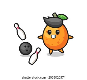 Character cartoon of kumquat is playing bowling , cute style design for t shirt, sticker, logo element