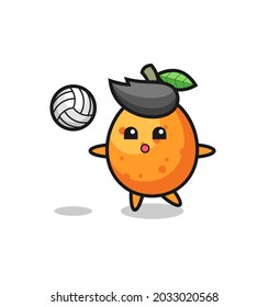 Character cartoon of kumquat is playing volleyball , cute style design for t shirt, sticker, logo element