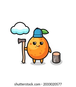 Character cartoon of kumquat as a woodcutter , cute style design for t shirt, sticker, logo element