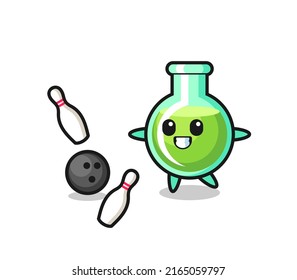 Character cartoon of lab beakers is playing bowling , cute style design for t shirt, sticker, logo element