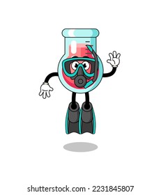 Character cartoon of laboratory beaker as a diver , character design