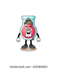 Character cartoon of laboratory beaker as a veteran , character design