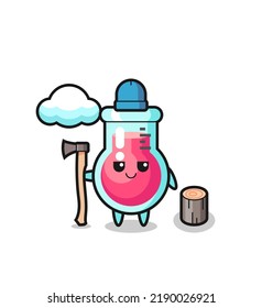 Character cartoon of laboratory beaker as a woodcutter , cute style design for t shirt, sticker, logo element