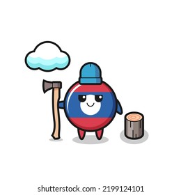 Character cartoon of laos flag badge as a woodcutter , cute design
