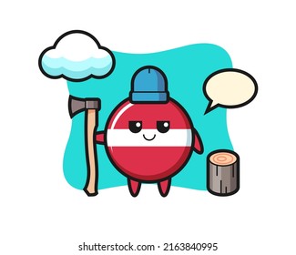 Character cartoon of latvia flag badge as a woodcutter , cute style design for t shirt, sticker, logo element