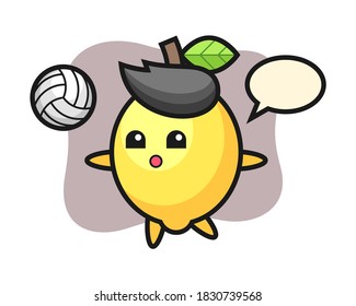 Character cartoon of lemon is playing volleyball