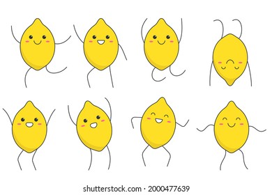 Character cartoon lemons happy emotions set icon logo vector illustration.