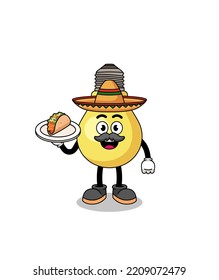 Caricatura de personajes de bombilla como chef mexicano, diseño de personajes