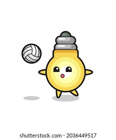 Character cartoon of light bulb is playing volleyball , cute style design for t shirt, sticker, logo element