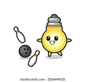 Character cartoon of light bulb is playing bowling , cute style design for t shirt, sticker, logo element