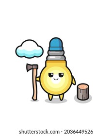 Character cartoon of light bulb as a woodcutter , cute style design for t shirt, sticker, logo element
