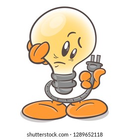 Character cartoon lightbulb. The problem of energy.On white background