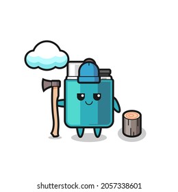 Character cartoon of lighter as a woodcutter , cute design