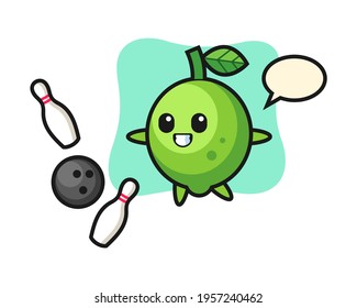 Character cartoon of lime is playing bowling, cute style design for t shirt, sticker, logo element