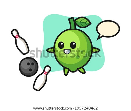 Character cartoon of lime is playing bowling, cute style design for t shirt, sticker, logo element
